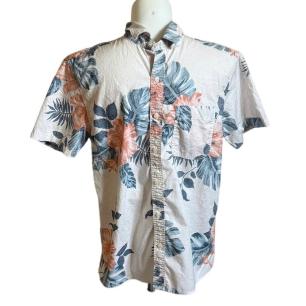 American Eagle Mens Large Short‎ Sleeve Floral Tropical Button Down Shirt